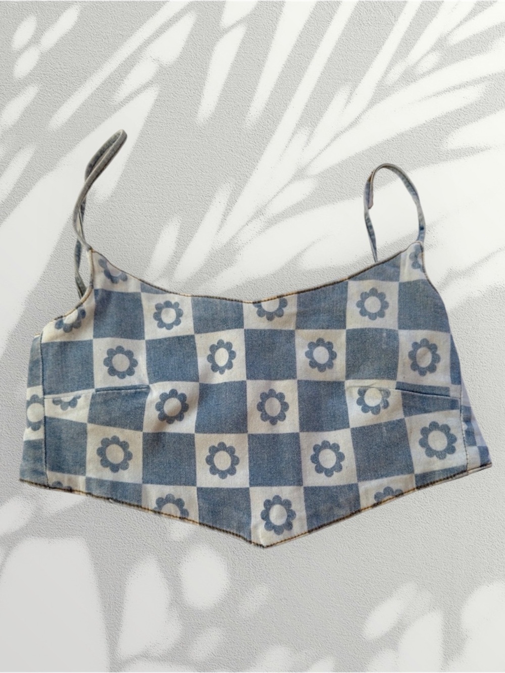 Cute Y2K Denim “ Corset “  Top with Flower Checkered Print - Size M/L
